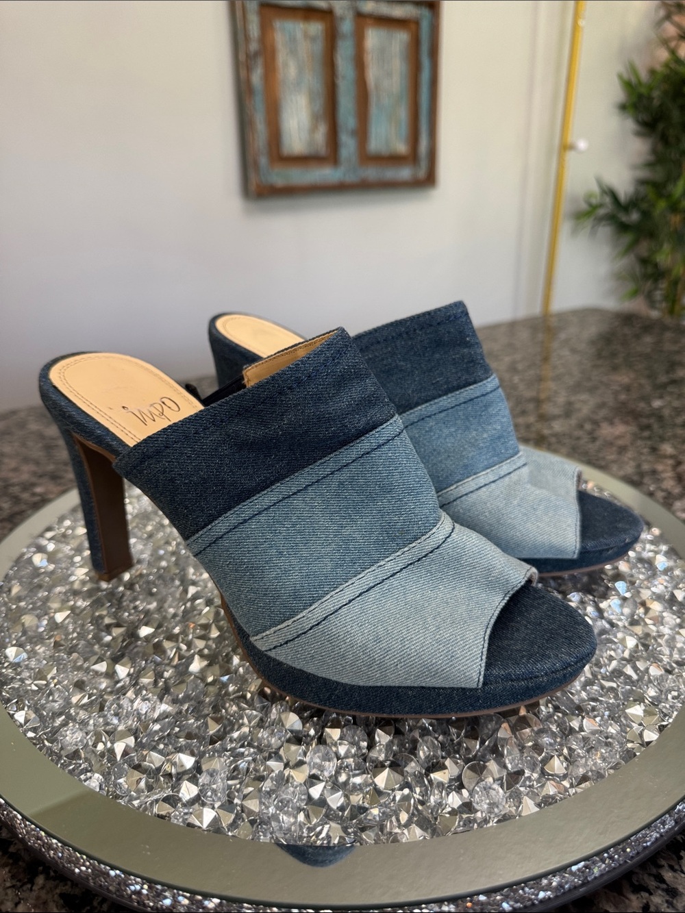Impo Two-Tone Denim Slide Mules in Dark and Light Blue EUC 10